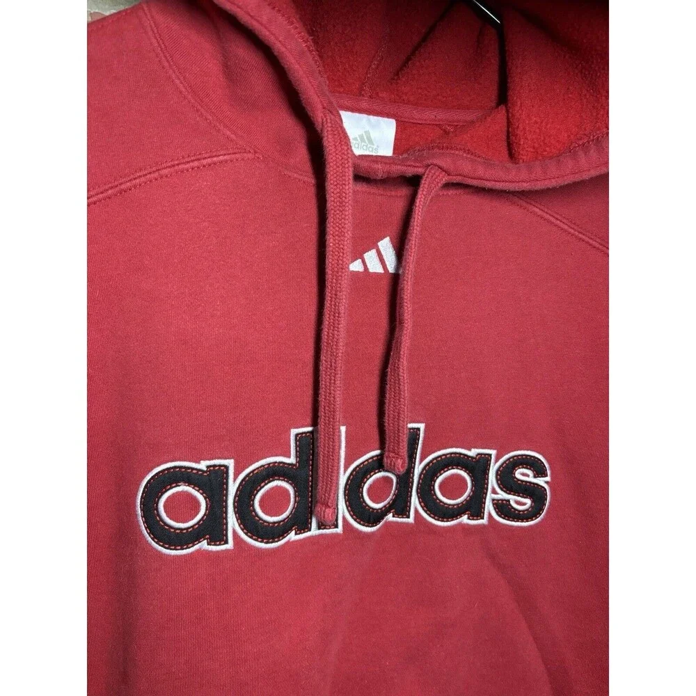 Vintage Y2K Red Adidas Hoodie Pullover Spell Out Center Logo Adult Medium